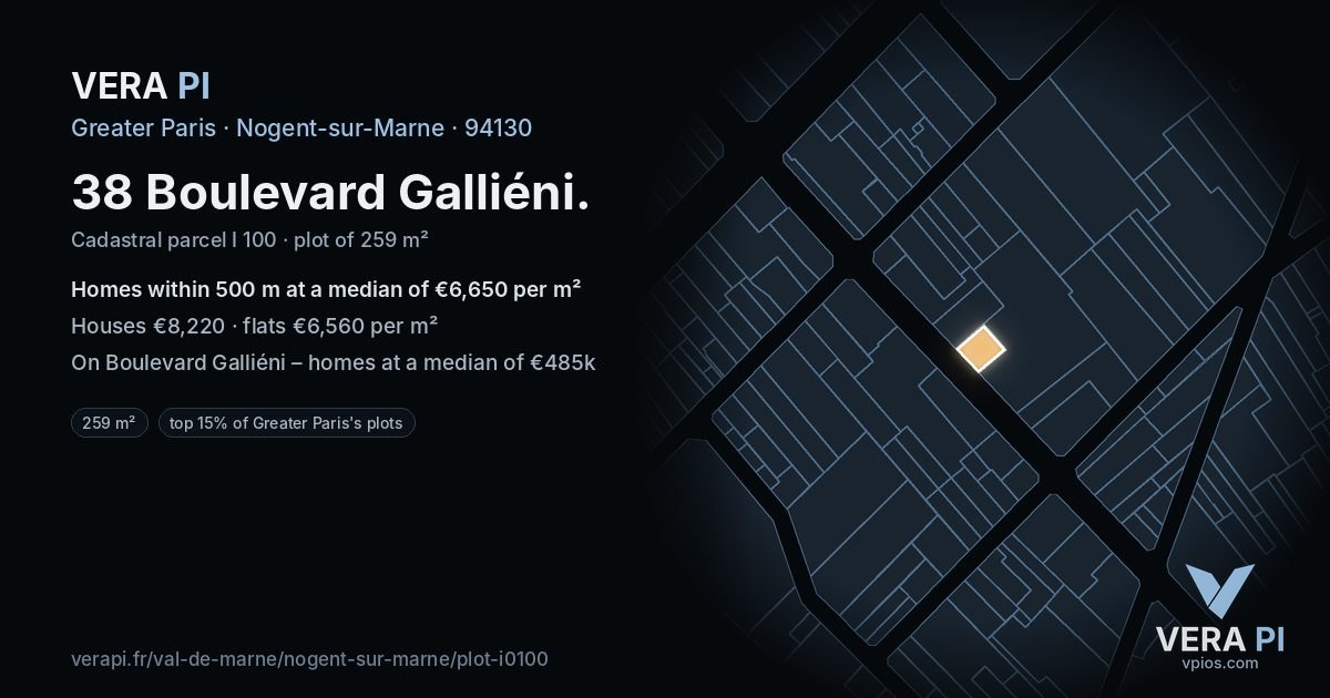 38 Boulevard Galliéni, Nogent-sur-Marne at night – the plot lit, the parcels around coloured by the prices near them