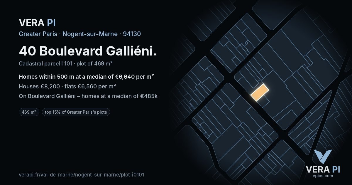 40 Boulevard Galliéni, Nogent-sur-Marne at night – the plot lit, the parcels around coloured by the prices near them