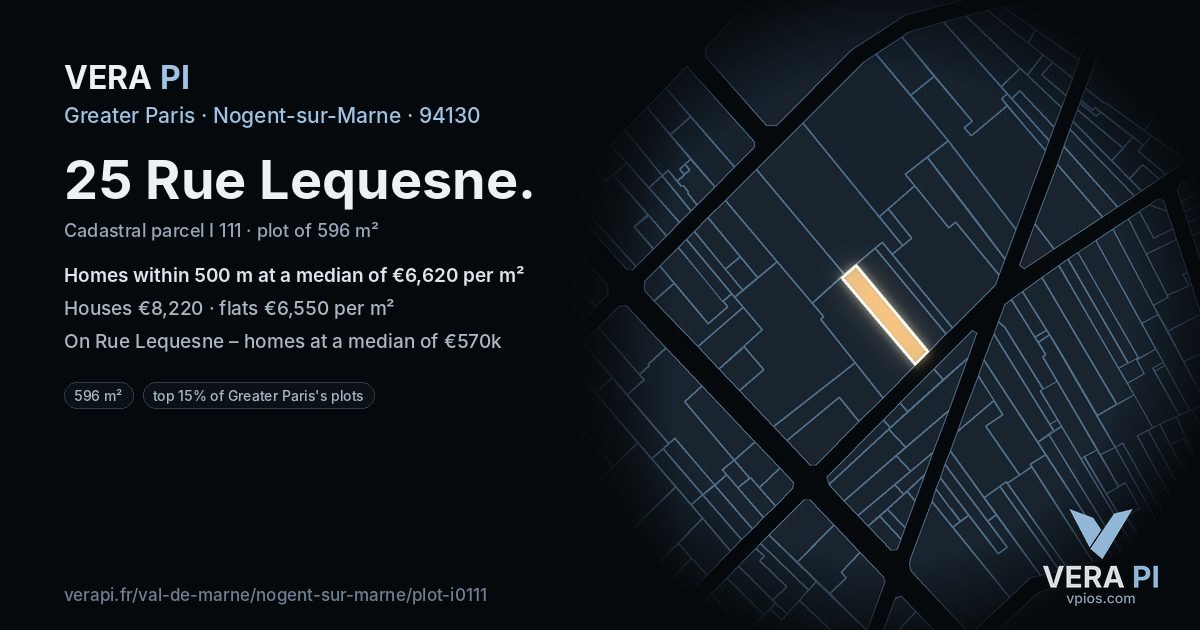 25 Rue Lequesne, Nogent-sur-Marne at night – the plot lit, the parcels around coloured by the prices near them