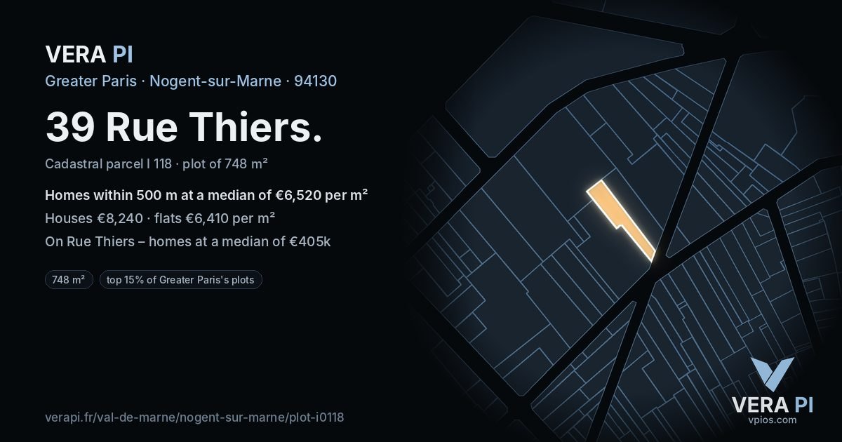 39 Rue Thiers, Nogent-sur-Marne at night – the plot lit, the parcels around coloured by the prices near them