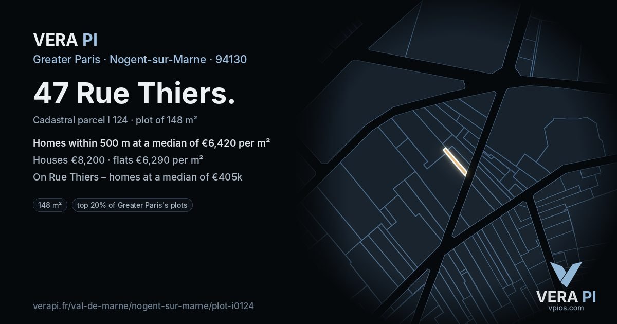 47 Rue Thiers, Nogent-sur-Marne at night – the plot lit, the parcels around coloured by the prices near them
