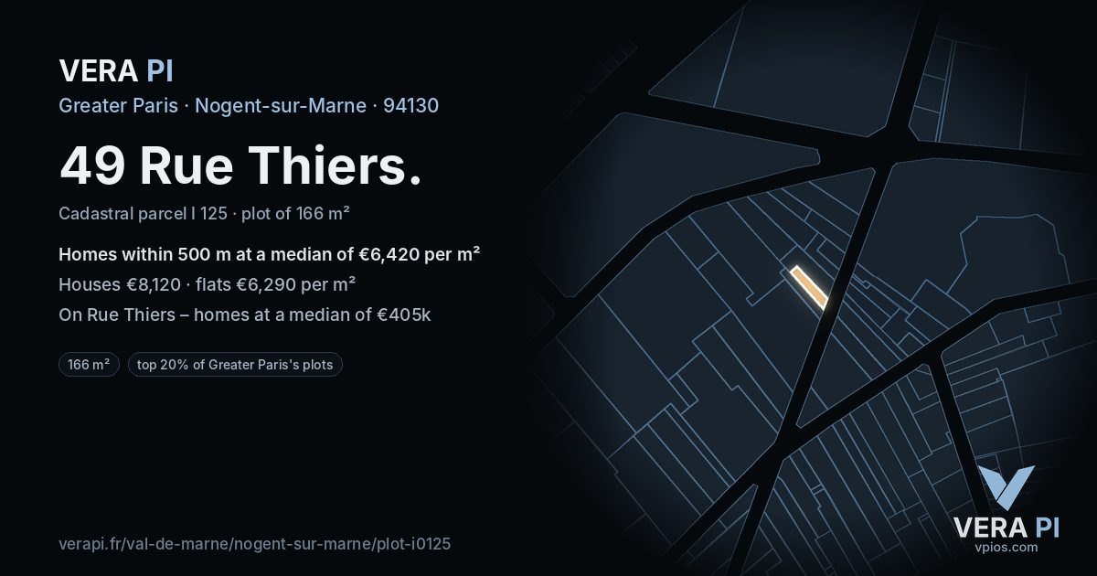 49 Rue Thiers, Nogent-sur-Marne at night – the plot lit, the parcels around coloured by the prices near them