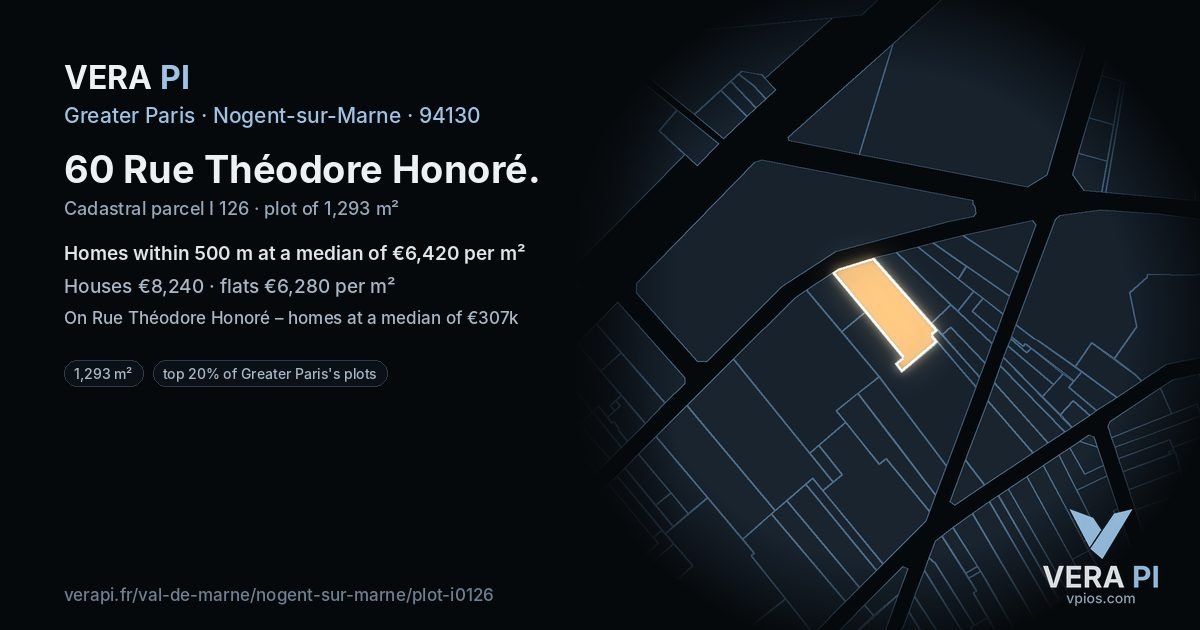 60 Rue Théodore Honoré, Nogent-sur-Marne at night – the plot lit, the parcels around coloured by the prices near them