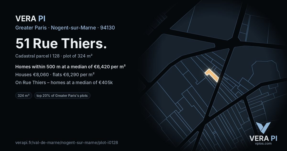 51 Rue Thiers, Nogent-sur-Marne at night – the plot lit, the parcels around coloured by the prices near them