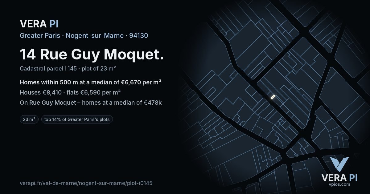 14 Rue Guy Moquet, Nogent-sur-Marne at night – the plot lit, the parcels around coloured by the prices near them