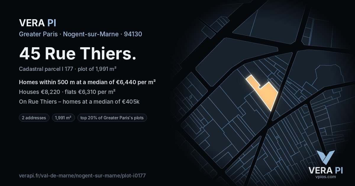 45 Rue Thiers, Nogent-sur-Marne at night – the plot lit, the parcels around coloured by the prices near them
