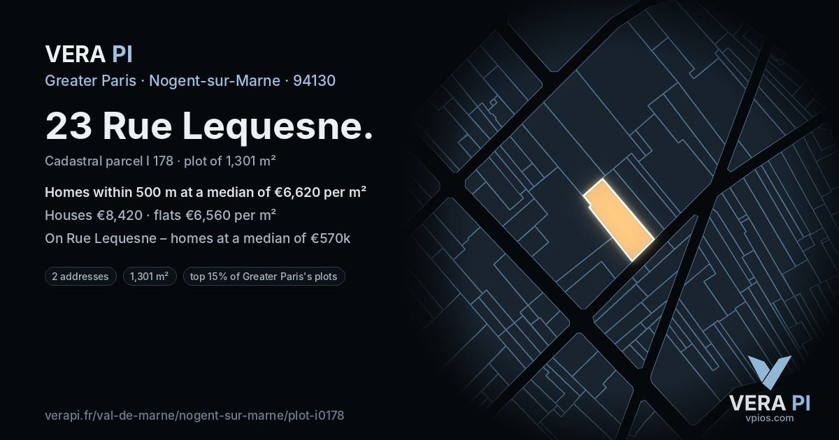 23 Rue Lequesne, Nogent-sur-Marne at night – the plot lit, the parcels around coloured by the prices near them