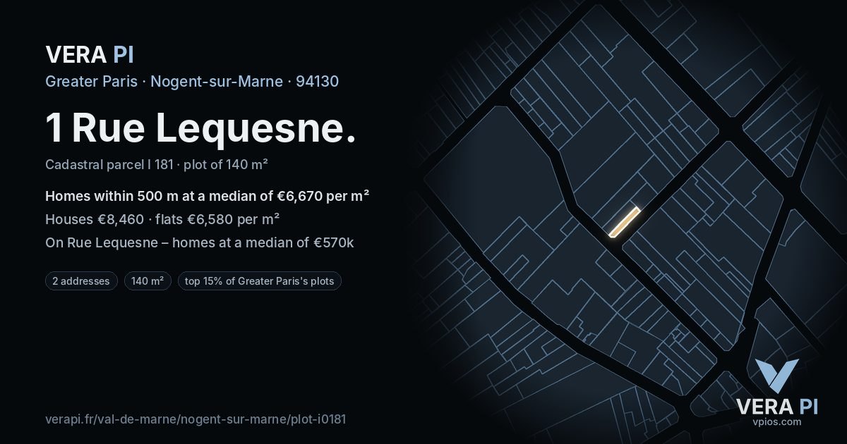 1 Rue Lequesne, Nogent-sur-Marne at night – the plot lit, the parcels around coloured by the prices near them