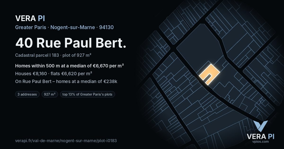 40 Rue Paul Bert, Nogent-sur-Marne at night – the plot lit, the parcels around coloured by the prices near them