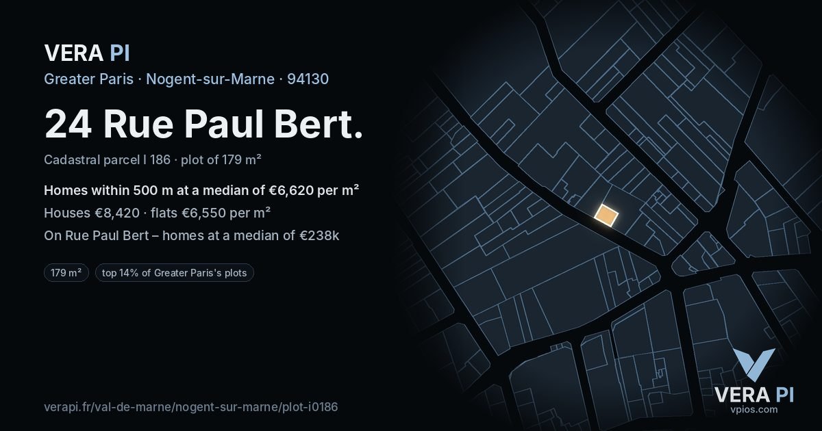 24 Rue Paul Bert, Nogent-sur-Marne at night – the plot lit, the parcels around coloured by the prices near them