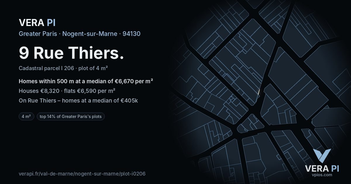 9 Rue Thiers, Nogent-sur-Marne at night – the plot lit, the parcels around coloured by the prices near them