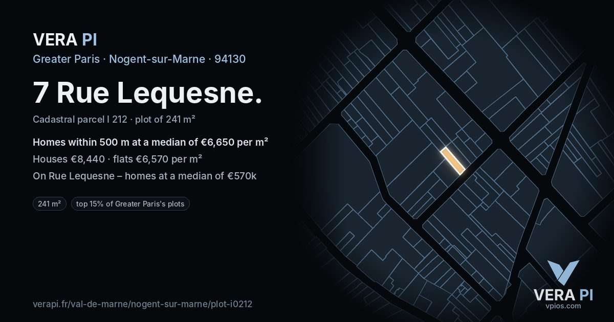 7 Rue Lequesne, Nogent-sur-Marne at night – the plot lit, the parcels around coloured by the prices near them