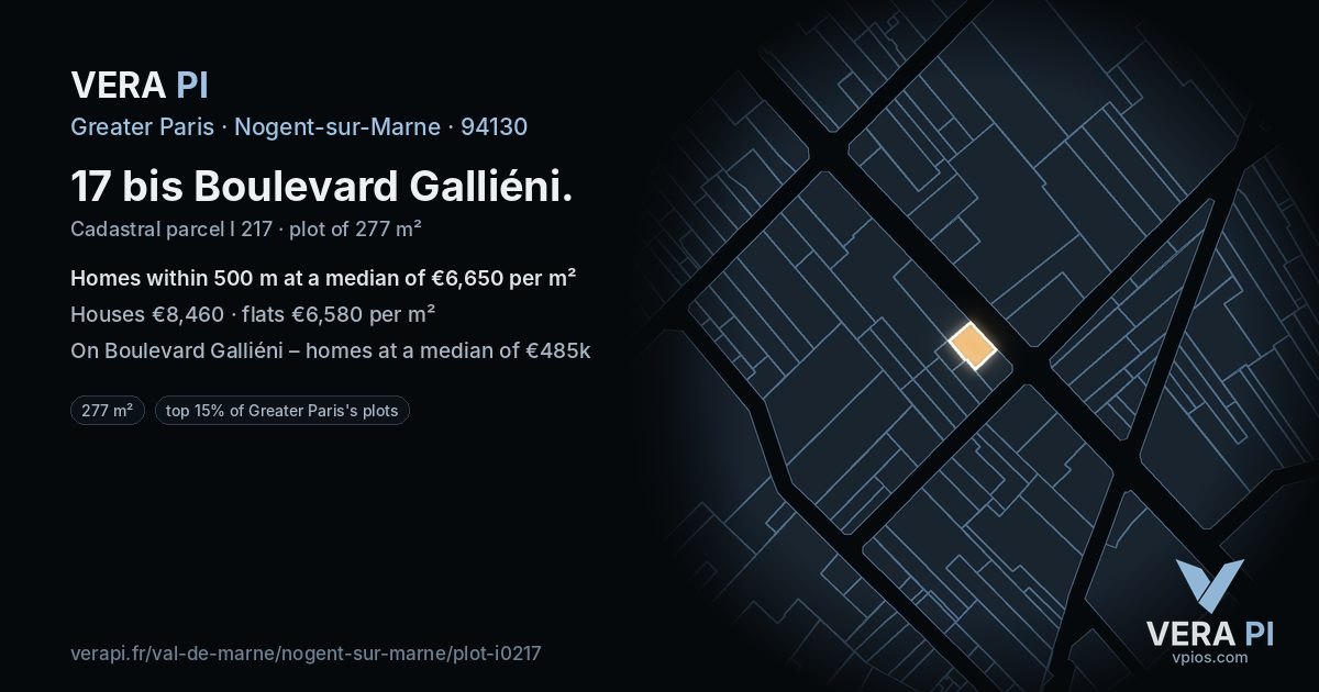 17 bis Boulevard Galliéni, Nogent-sur-Marne at night – the plot lit, the parcels around coloured by the prices near them