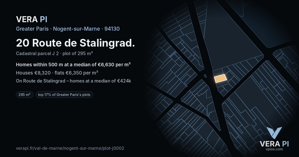 20 Route de Stalingrad, Nogent-sur-Marne at night – the plot lit, the parcels around coloured by the prices near them
