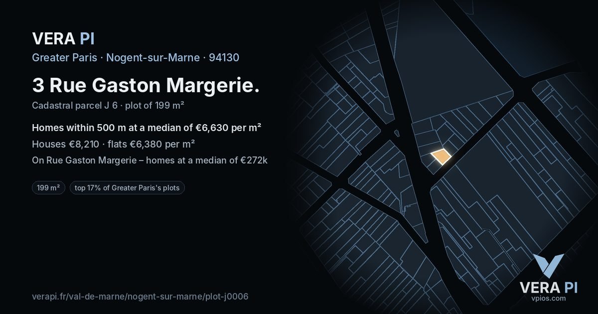 3 Rue Gaston Margerie, Nogent-sur-Marne at night – the plot lit, the parcels around coloured by the prices near them