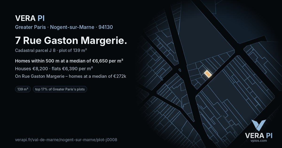 7 Rue Gaston Margerie, Nogent-sur-Marne at night – the plot lit, the parcels around coloured by the prices near them