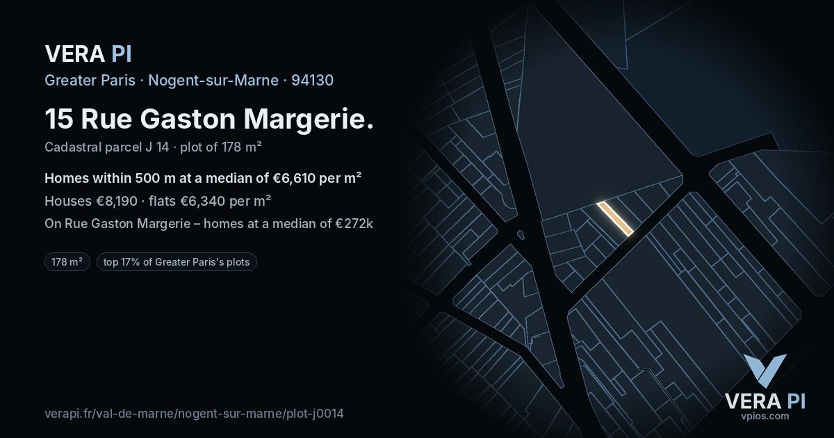 15 Rue Gaston Margerie, Nogent-sur-Marne at night – the plot lit, the parcels around coloured by the prices near them