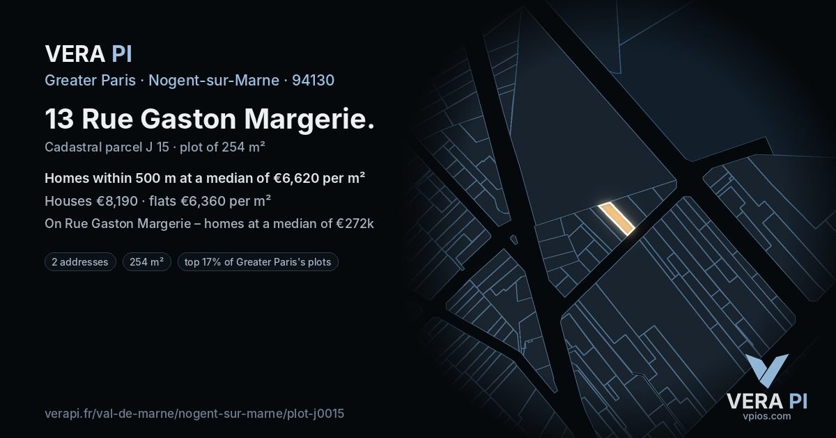 13 Rue Gaston Margerie, Nogent-sur-Marne at night – the plot lit, the parcels around coloured by the prices near them