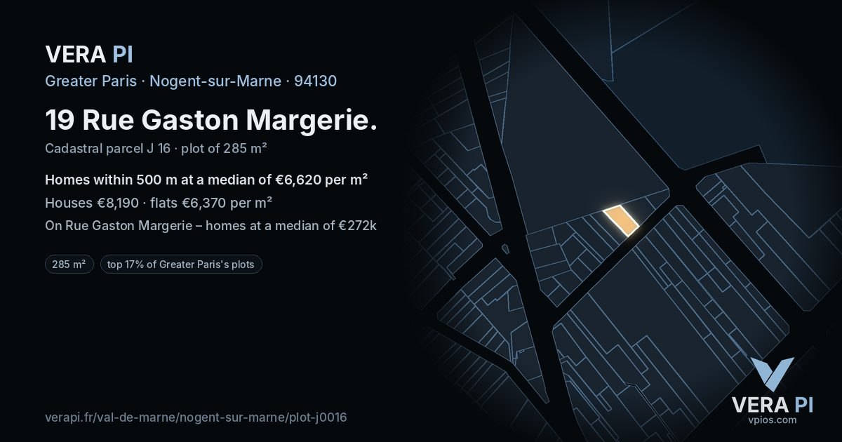 19 Rue Gaston Margerie, Nogent-sur-Marne at night – the plot lit, the parcels around coloured by the prices near them