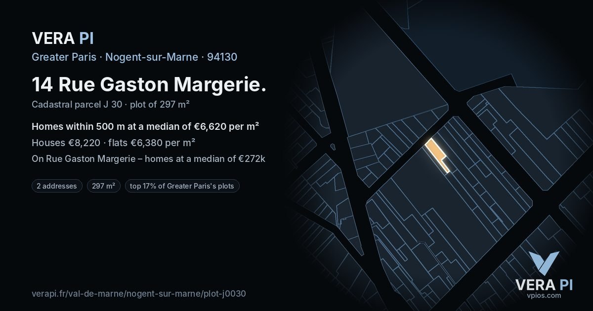 14 Rue Gaston Margerie, Nogent-sur-Marne at night – the plot lit, the parcels around coloured by the prices near them