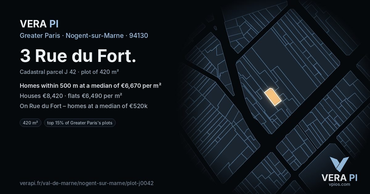 3 Rue du Fort, Nogent-sur-Marne at night – the plot lit, the parcels around coloured by the prices near them