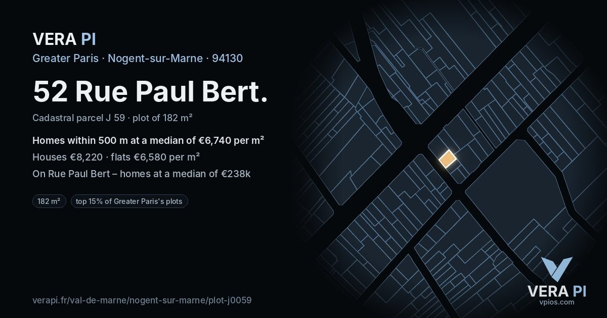 52 Rue Paul Bert, Nogent-sur-Marne at night – the plot lit, the parcels around coloured by the prices near them