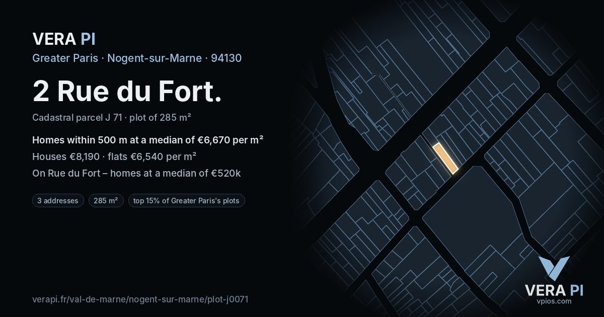 2 Rue du Fort, Nogent-sur-Marne at night – the plot lit, the parcels around coloured by the prices near them