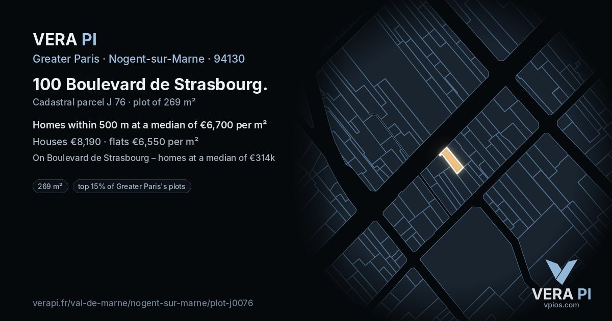 100 Boulevard de Strasbourg, Nogent-sur-Marne at night – the plot lit, the parcels around coloured by the prices near them