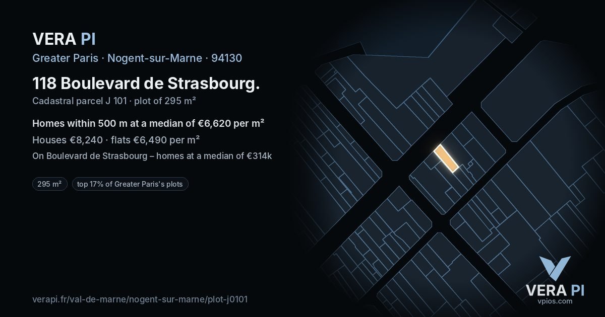 118 Boulevard de Strasbourg, Nogent-sur-Marne at night – the plot lit, the parcels around coloured by the prices near them