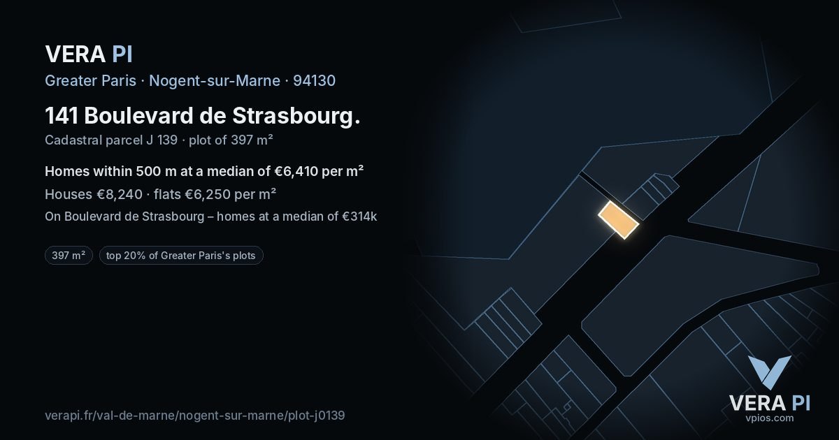 141 Boulevard de Strasbourg, Nogent-sur-Marne at night – the plot lit, the parcels around coloured by the prices near them