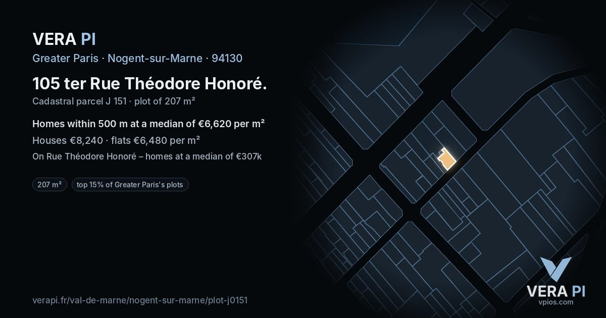 105 ter Rue Théodore Honoré, Nogent-sur-Marne at night – the plot lit, the parcels around coloured by the prices near them