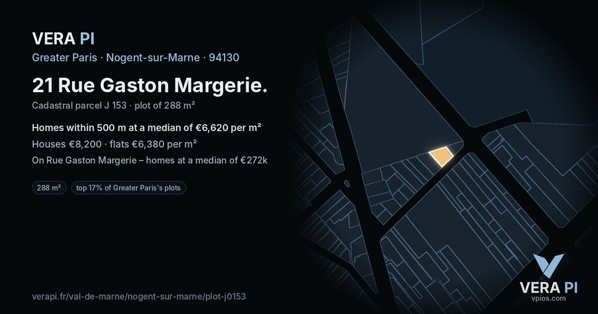21 Rue Gaston Margerie, Nogent-sur-Marne at night – the plot lit, the parcels around coloured by the prices near them