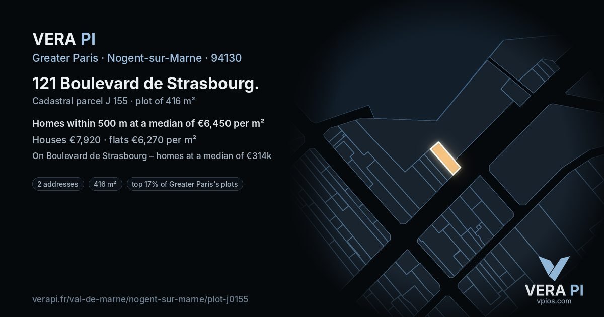 121 Boulevard de Strasbourg, Nogent-sur-Marne at night – the plot lit, the parcels around coloured by the prices near them