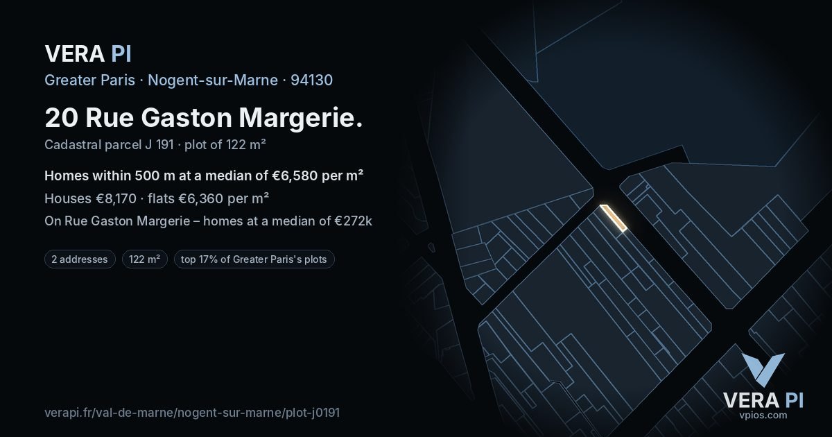 20 Rue Gaston Margerie, Nogent-sur-Marne at night – the plot lit, the parcels around coloured by the prices near them