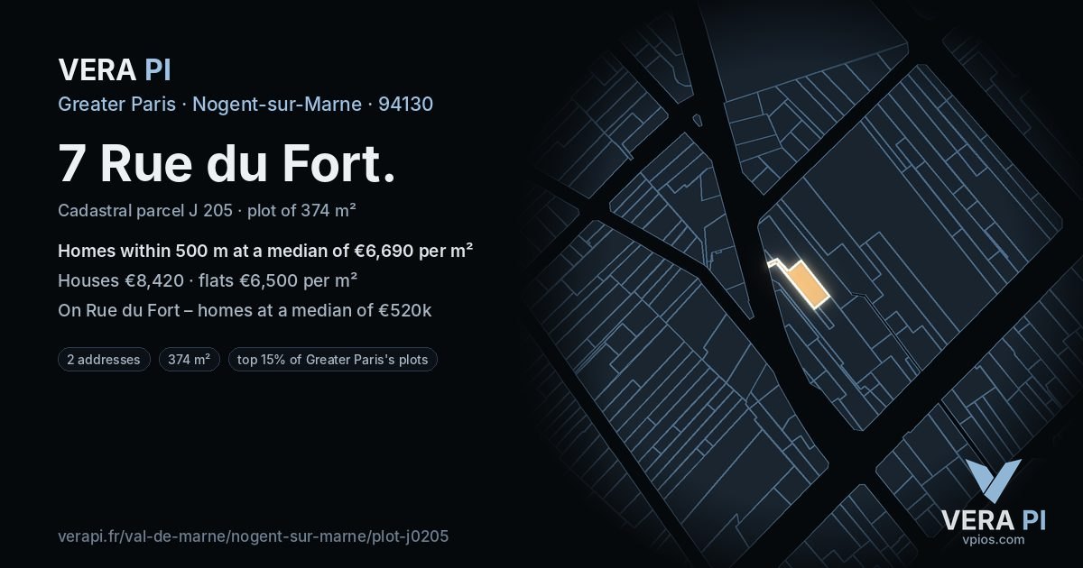 7 Rue du Fort, Nogent-sur-Marne at night – the plot lit, the parcels around coloured by the prices near them