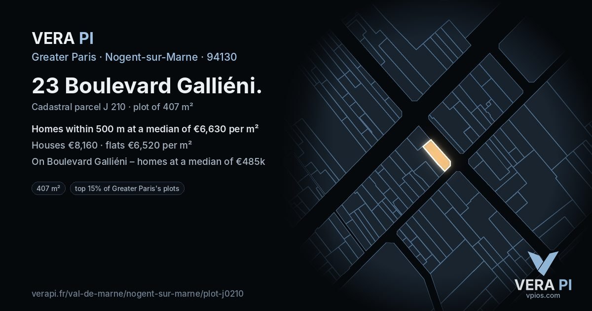 23 Boulevard Galliéni, Nogent-sur-Marne at night – the plot lit, the parcels around coloured by the prices near them