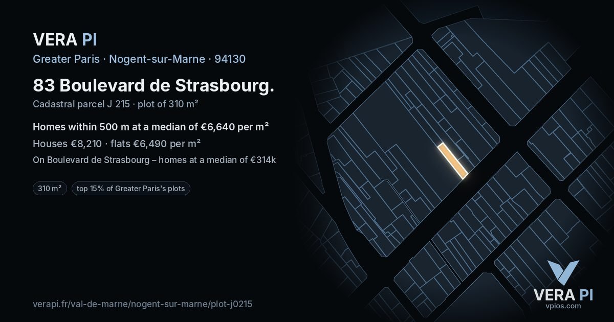83 Boulevard de Strasbourg, Nogent-sur-Marne at night – the plot lit, the parcels around coloured by the prices near them