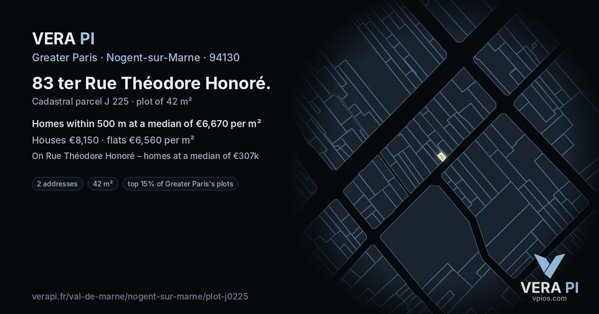 83 ter Rue Théodore Honoré, Nogent-sur-Marne at night – the plot lit, the parcels around coloured by the prices near them