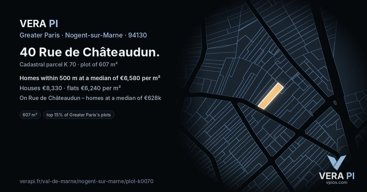 40 Rue de Châteaudun, Nogent-sur-Marne at night – the plot lit, the parcels around coloured by the prices near them