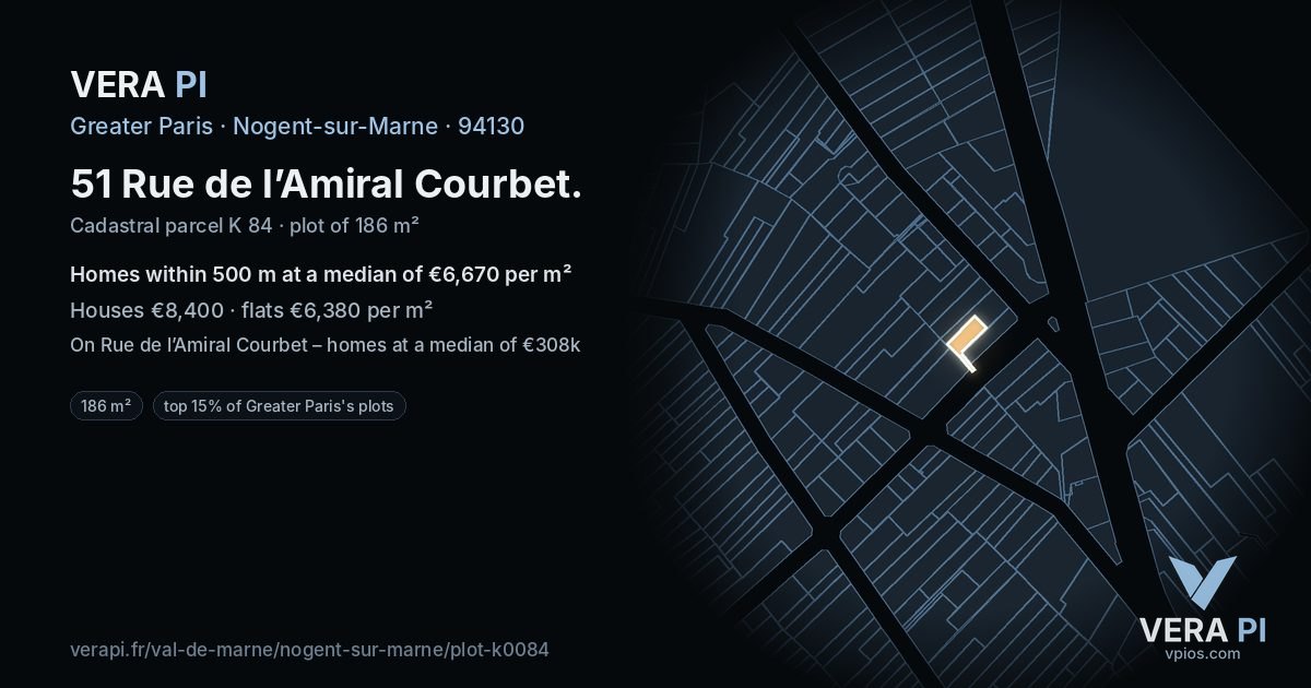51 Rue de l’Amiral Courbet, Nogent-sur-Marne at night – the plot lit, the parcels around coloured by the prices near them