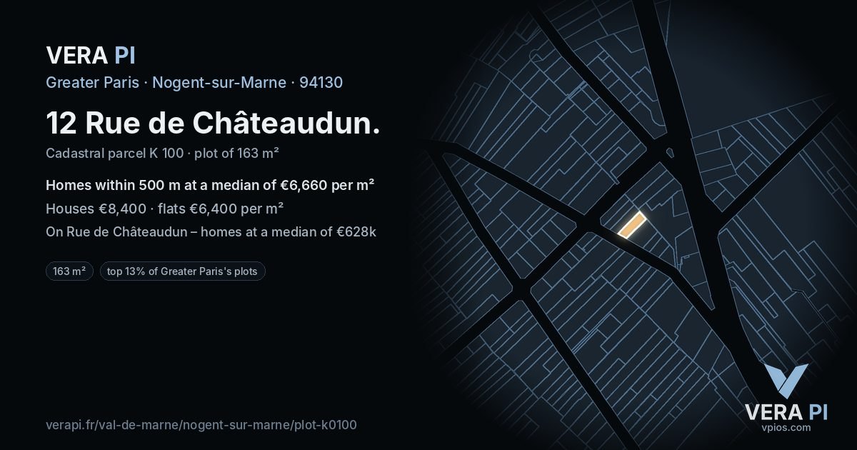 12 Rue de Châteaudun, Nogent-sur-Marne at night – the plot lit, the parcels around coloured by the prices near them