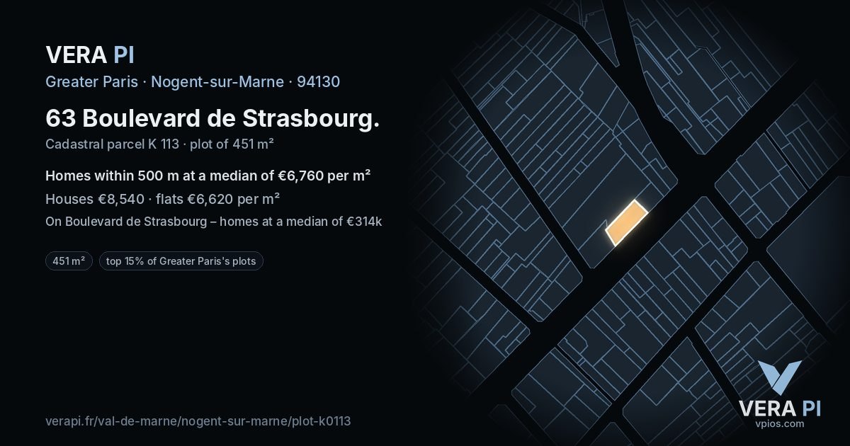 63 Boulevard de Strasbourg, Nogent-sur-Marne at night – the plot lit, the parcels around coloured by the prices near them