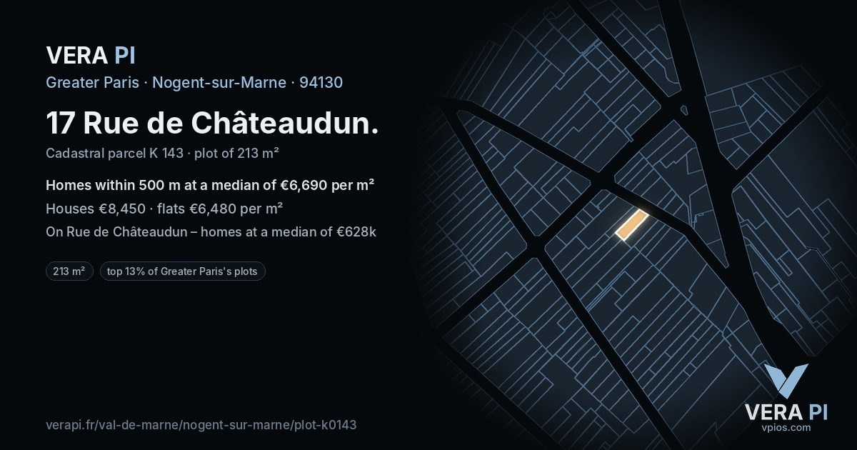 17 Rue de Châteaudun, Nogent-sur-Marne at night – the plot lit, the parcels around coloured by the prices near them