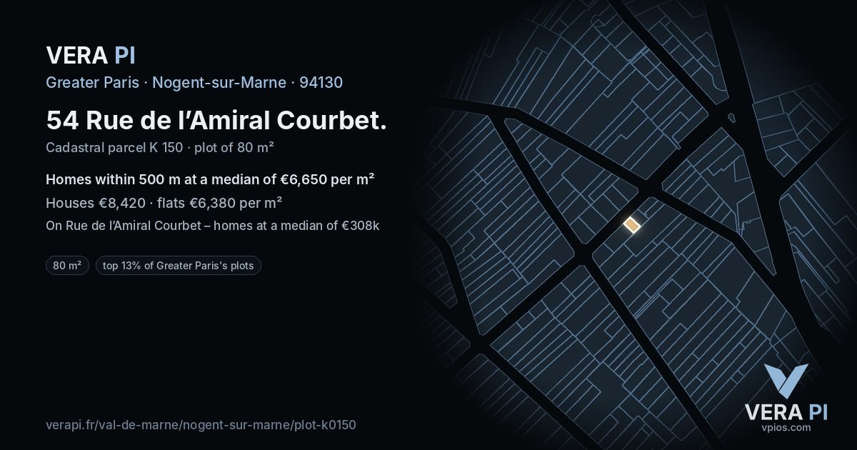 54 Rue de l’Amiral Courbet, Nogent-sur-Marne at night – the plot lit, the parcels around coloured by the prices near them