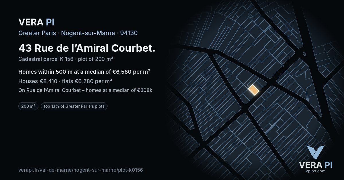 43 Rue de l’Amiral Courbet, Nogent-sur-Marne at night – the plot lit, the parcels around coloured by the prices near them