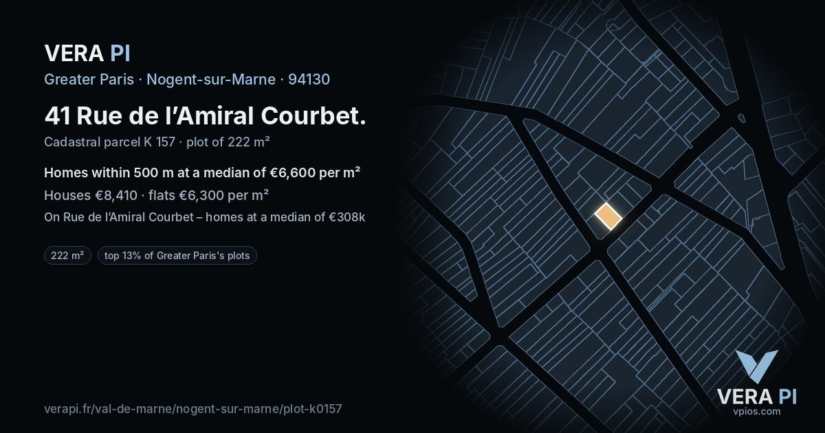 41 Rue de l’Amiral Courbet, Nogent-sur-Marne at night – the plot lit, the parcels around coloured by the prices near them