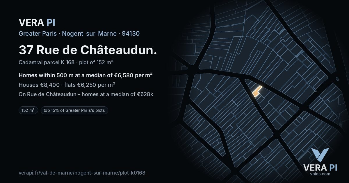 37 Rue de Châteaudun, Nogent-sur-Marne at night – the plot lit, the parcels around coloured by the prices near them