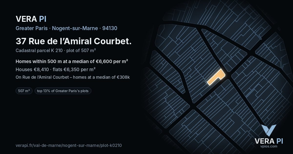 37 Rue de l’Amiral Courbet, Nogent-sur-Marne at night – the plot lit, the parcels around coloured by the prices near them