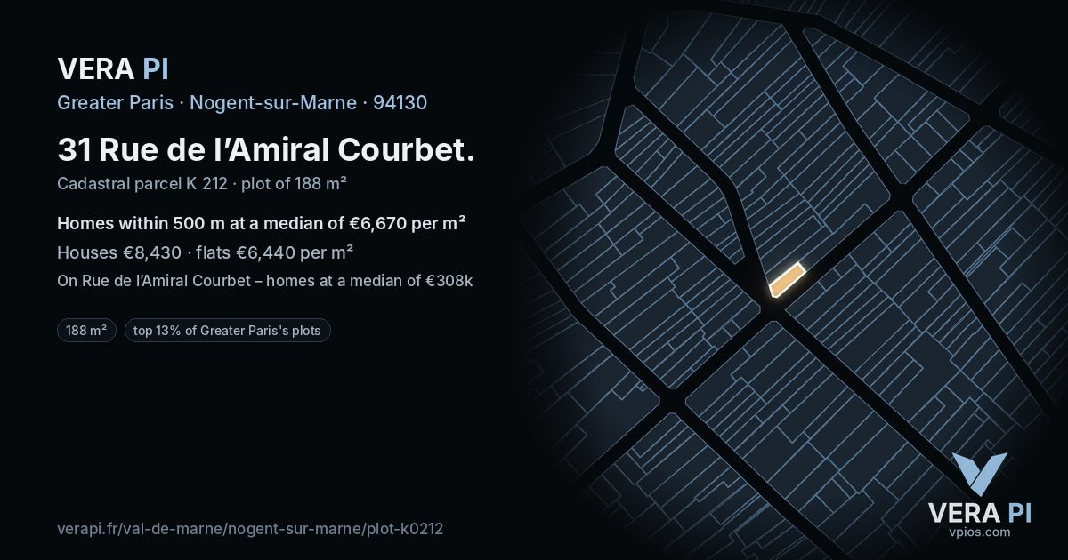 31 Rue de l’Amiral Courbet, Nogent-sur-Marne at night – the plot lit, the parcels around coloured by the prices near them