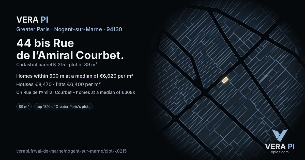 44 bis Rue de l’Amiral Courbet, Nogent-sur-Marne at night – the plot lit, the parcels around coloured by the prices near them